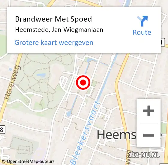 Locatie op kaart van de 112 melding: Brandweer Met Spoed Naar Heemstede, Jan Wiegmanlaan op 7 juli 2023 19:33