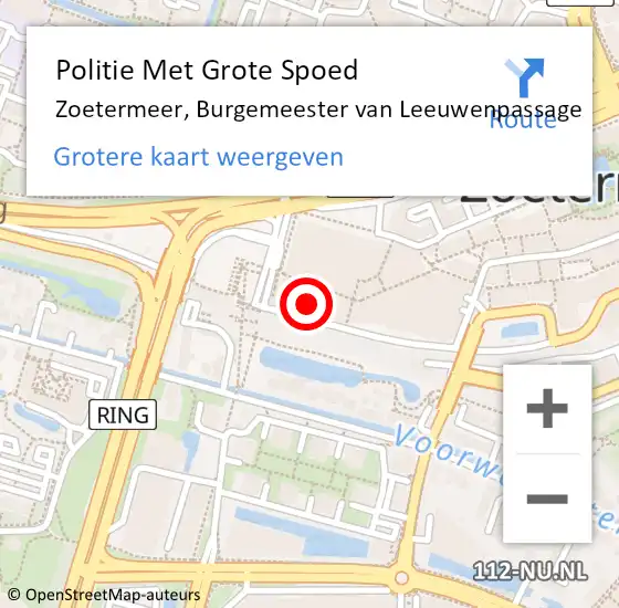 Locatie op kaart van de 112 melding: Politie Met Grote Spoed Naar Zoetermeer, Burgemeester van Leeuwenpassage op 7 juli 2023 19:33