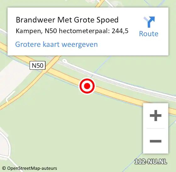 Locatie op kaart van de 112 melding: Brandweer Met Grote Spoed Naar Kampen, N50 hectometerpaal: 244,5 op 7 juli 2023 19:59