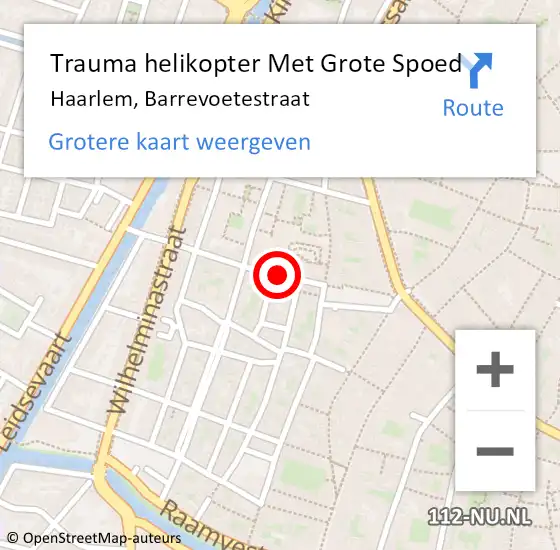 Locatie op kaart van de 112 melding: Trauma helikopter Met Grote Spoed Naar Haarlem, Barrevoetestraat op 7 juli 2023 20:11