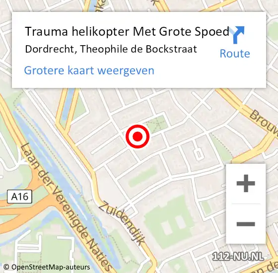 Locatie op kaart van de 112 melding: Trauma helikopter Met Grote Spoed Naar Dordrecht, Theophile de Bockstraat op 7 juli 2023 20:23