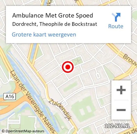 Locatie op kaart van de 112 melding: Ambulance Met Grote Spoed Naar Dordrecht, Theophile de Bockstraat op 7 juli 2023 20:24