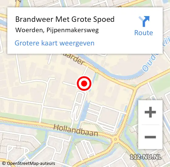 Locatie op kaart van de 112 melding: Brandweer Met Grote Spoed Naar Woerden, Pijpenmakersweg op 7 juli 2023 20:39