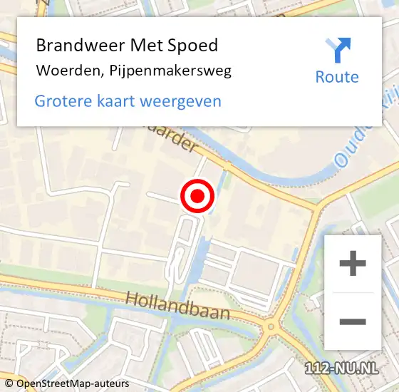 Locatie op kaart van de 112 melding: Brandweer Met Spoed Naar Woerden, Pijpenmakersweg op 7 juli 2023 20:53