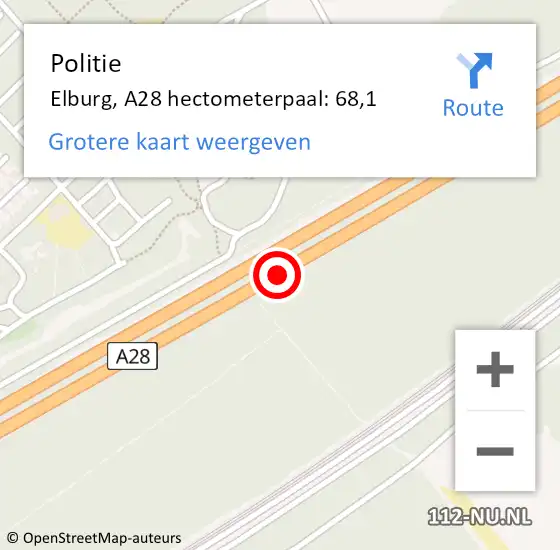 Locatie op kaart van de 112 melding: Politie Elburg, A28 hectometerpaal: 68,1 op 7 juli 2023 21:05