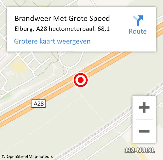 Locatie op kaart van de 112 melding: Brandweer Met Grote Spoed Naar Elburg, A28 hectometerpaal: 68,1 op 7 juli 2023 21:06