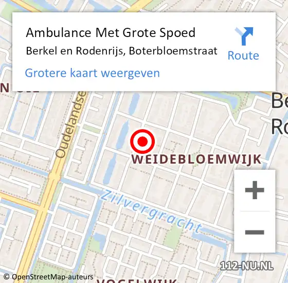 Locatie op kaart van de 112 melding: Ambulance Met Grote Spoed Naar Berkel en Rodenrijs, Boterbloemstraat op 7 juli 2023 21:23