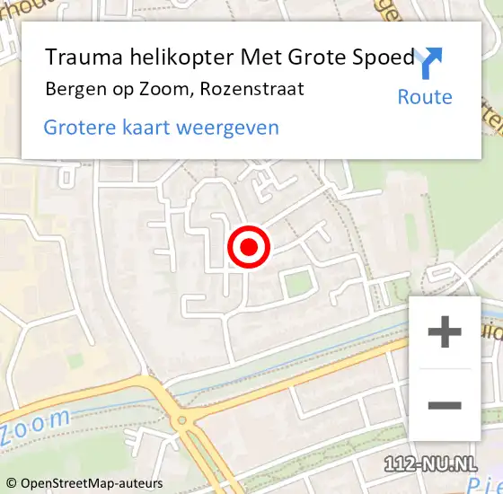 Locatie op kaart van de 112 melding: Trauma helikopter Met Grote Spoed Naar Bergen op Zoom, Rozenstraat op 7 juli 2023 21:38