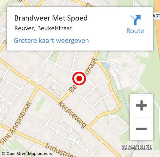 Locatie op kaart van de 112 melding: Brandweer Met Spoed Naar Reuver, Beukelstraat op 7 juli 2023 21:39