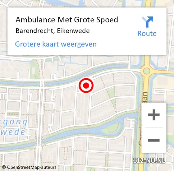 Locatie op kaart van de 112 melding: Ambulance Met Grote Spoed Naar Barendrecht, Eikenwede op 7 juli 2023 22:14