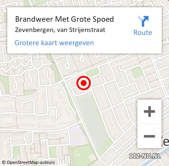 Locatie op kaart van de 112 melding: Brandweer Met Grote Spoed Naar Zevenbergen, van Strijenstraat op 7 juli 2023 22:57