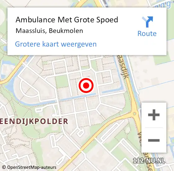 Locatie op kaart van de 112 melding: Ambulance Met Grote Spoed Naar Maassluis, Beukmolen op 7 juli 2023 23:31