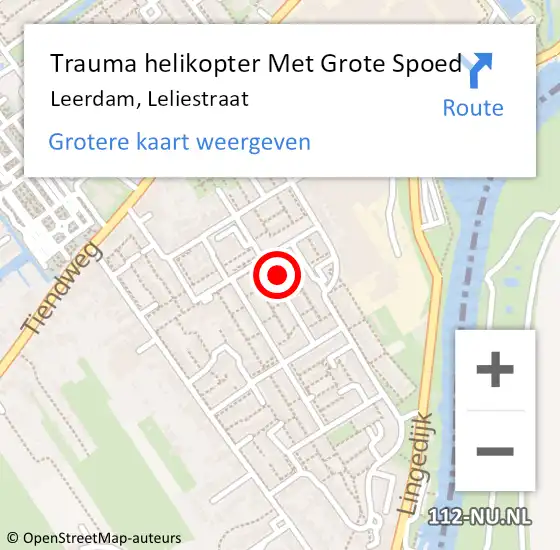 Locatie op kaart van de 112 melding: Trauma helikopter Met Grote Spoed Naar Leerdam, Leliestraat op 7 juli 2023 23:35
