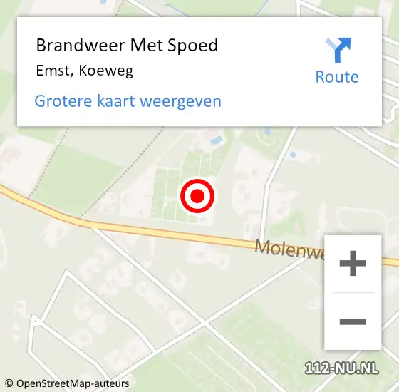 Locatie op kaart van de 112 melding: Brandweer Met Spoed Naar Emst, Koeweg op 7 juli 2023 23:47