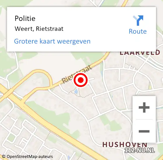 Locatie op kaart van de 112 melding: Politie Weert, Rietstraat op 7 juli 2023 23:55