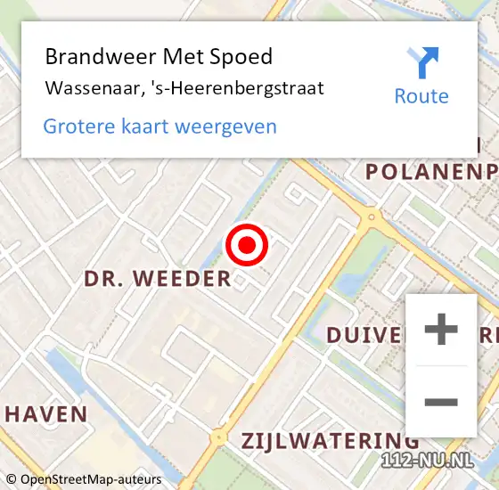 Locatie op kaart van de 112 melding: Brandweer Met Spoed Naar Wassenaar, 's-Heerenbergstraat op 8 juli 2023 00:17