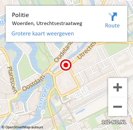 Locatie op kaart van de 112 melding: Politie Woerden, Utrechtsestraatweg op 8 juli 2023 00:42