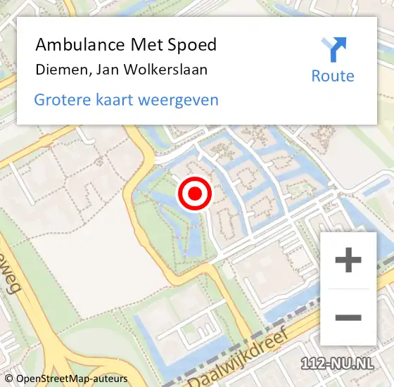 Locatie op kaart van de 112 melding: Ambulance Met Spoed Naar Diemen, Jan Wolkerslaan op 8 juli 2023 00:44