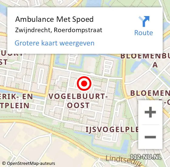 Locatie op kaart van de 112 melding: Ambulance Met Spoed Naar Zwijndrecht, Roerdompstraat op 8 juli 2023 00:48