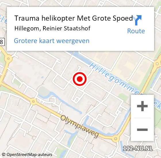 Locatie op kaart van de 112 melding: Trauma helikopter Met Grote Spoed Naar Hillegom, Reinier Staatshof op 8 juli 2023 01:24