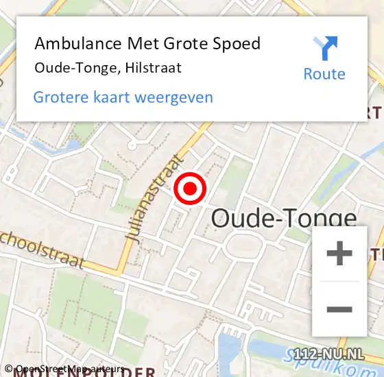 Locatie op kaart van de 112 melding: Ambulance Met Grote Spoed Naar Oude-Tonge, Hilstraat op 8 juli 2023 01:31