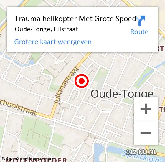 Locatie op kaart van de 112 melding: Trauma helikopter Met Grote Spoed Naar Oude-Tonge, Hilstraat op 8 juli 2023 01:32