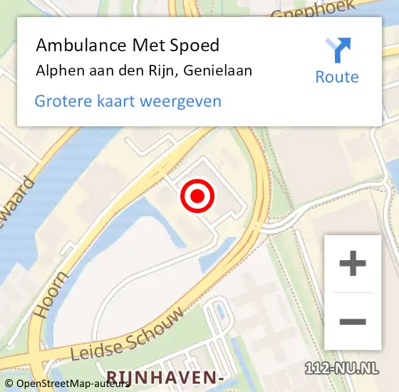 Locatie op kaart van de 112 melding: Ambulance Met Spoed Naar Alphen aan den Rijn, Genielaan op 8 juli 2023 01:34