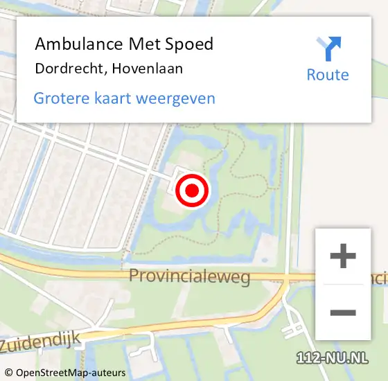 Locatie op kaart van de 112 melding: Ambulance Met Spoed Naar Dordrecht, Hovenlaan op 8 juli 2023 03:10