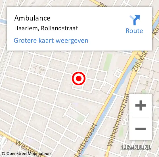 Locatie op kaart van de 112 melding: Ambulance Haarlem, Rollandstraat op 8 juli 2023 03:54