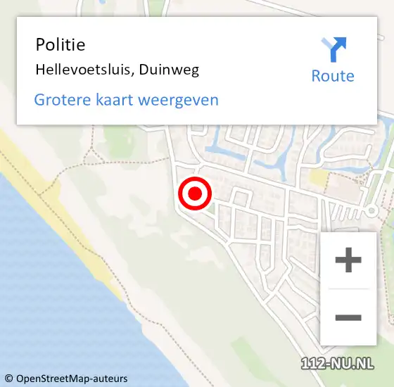 Locatie op kaart van de 112 melding: Politie Hellevoetsluis, Duinweg op 8 juli 2023 04:45