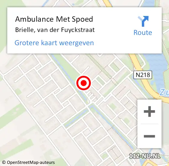 Locatie op kaart van de 112 melding: Ambulance Met Spoed Naar Brielle, van der Fuyckstraat op 8 juli 2023 06:07