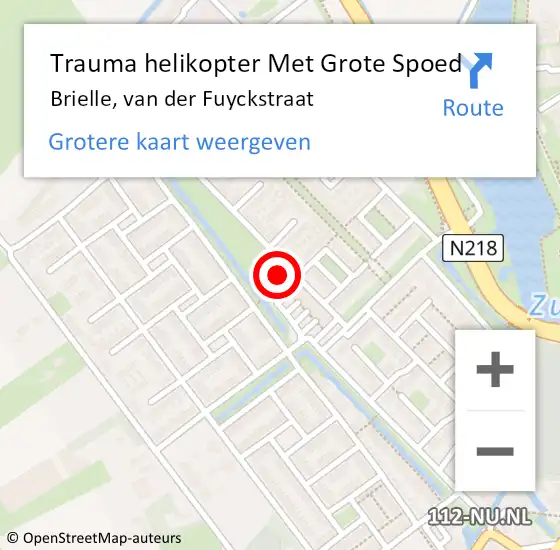 Locatie op kaart van de 112 melding: Trauma helikopter Met Grote Spoed Naar Brielle, van der Fuyckstraat op 8 juli 2023 06:08