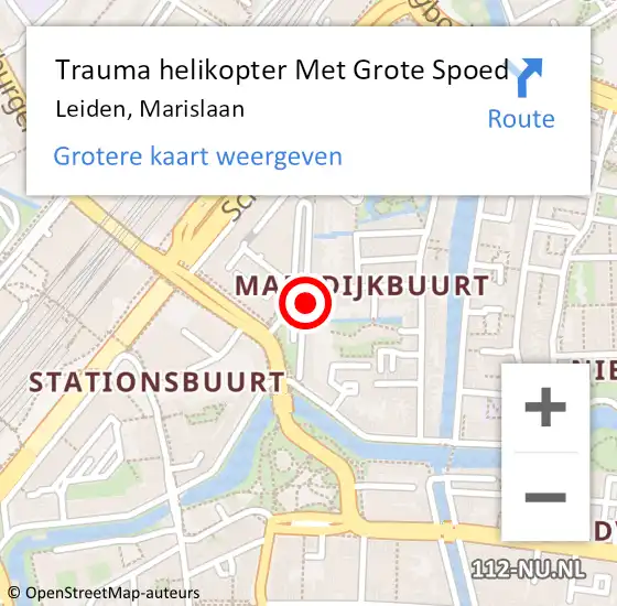 Locatie op kaart van de 112 melding: Trauma helikopter Met Grote Spoed Naar Leiden, Marislaan op 8 juli 2023 07:14