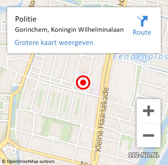 Locatie op kaart van de 112 melding: Politie Gorinchem, Koningin Wilhelminalaan op 8 juli 2023 07:28