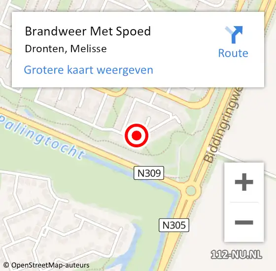 Locatie op kaart van de 112 melding: Brandweer Met Spoed Naar Dronten, Melisse op 8 juli 2023 07:55