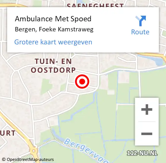 Locatie op kaart van de 112 melding: Ambulance Met Spoed Naar Bergen, Foeke Kamstraweg op 8 juli 2023 08:13