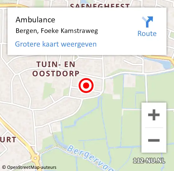 Locatie op kaart van de 112 melding: Ambulance Bergen, Foeke Kamstraweg op 8 juli 2023 08:13