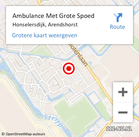 Locatie op kaart van de 112 melding: Ambulance Met Grote Spoed Naar Honselersdijk, Arendshorst op 8 juli 2023 08:46