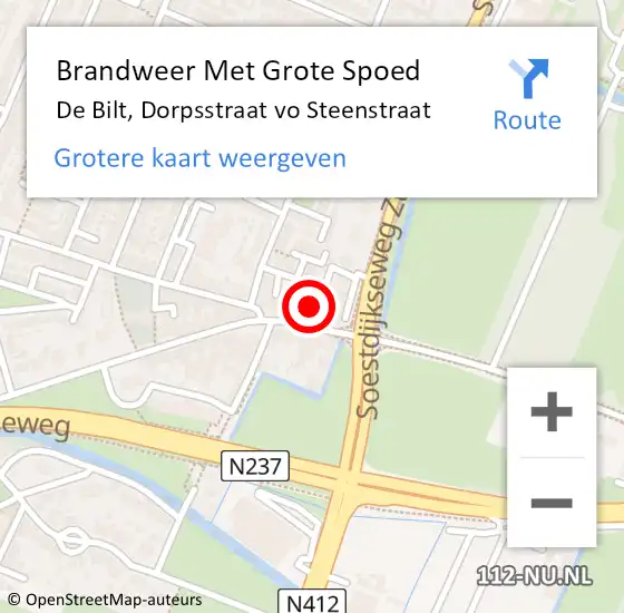 Locatie op kaart van de 112 melding: Brandweer Met Grote Spoed Naar De Bilt, Dorpsstraat vo Steenstraat op 8 juli 2023 08:48