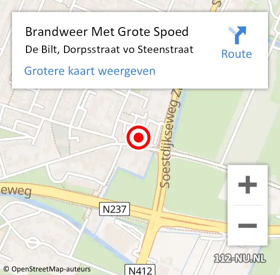 Locatie op kaart van de 112 melding: Brandweer Met Grote Spoed Naar De Bilt, Dorpsstraat vo Steenstraat op 8 juli 2023 08:50