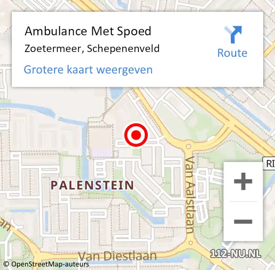 Locatie op kaart van de 112 melding: Ambulance Met Spoed Naar Zoetermeer, Schepenenveld op 8 juli 2023 08:52