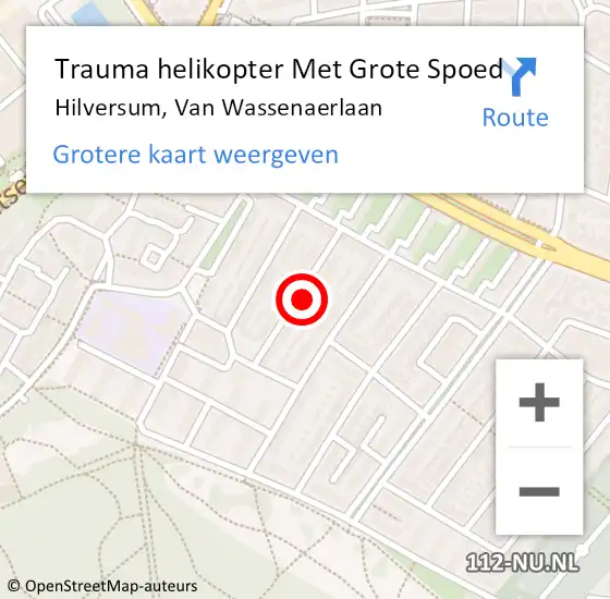 Locatie op kaart van de 112 melding: Trauma helikopter Met Grote Spoed Naar Hilversum, Van Wassenaerlaan op 8 juli 2023 09:10