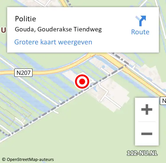 Locatie op kaart van de 112 melding: Politie Gouda, Gouderakse Tiendweg op 8 juli 2023 09:15