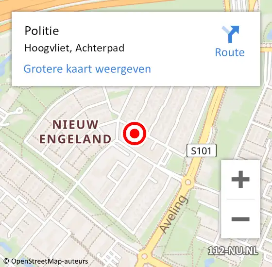 Locatie op kaart van de 112 melding: Politie Hoogvliet, Achterpad op 8 juli 2023 09:23