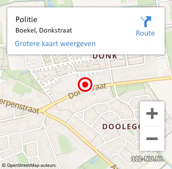 Locatie op kaart van de 112 melding: Politie Boekel, Donkstraat op 8 juli 2023 09:35