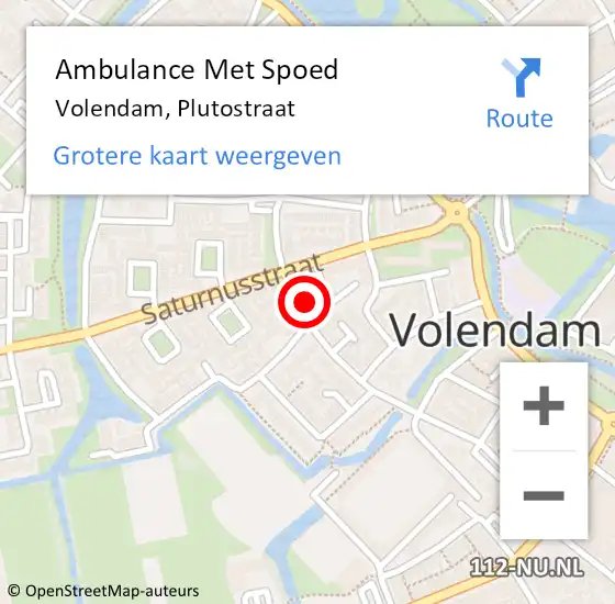 Locatie op kaart van de 112 melding: Ambulance Met Spoed Naar Volendam, Plutostraat op 8 juli 2023 09:39