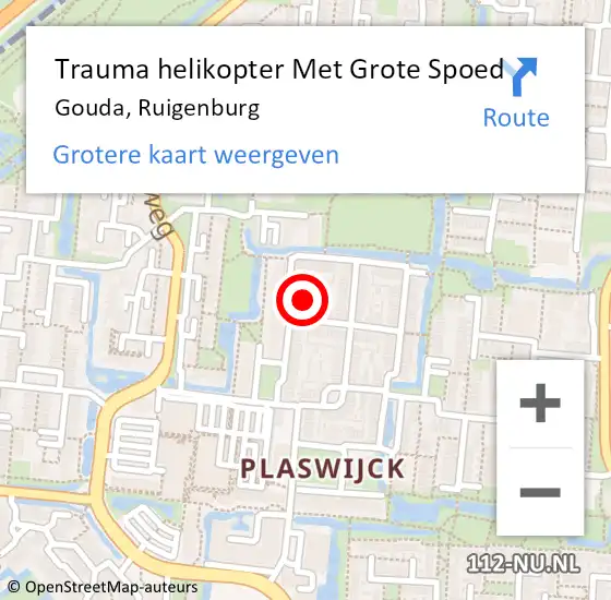 Locatie op kaart van de 112 melding: Trauma helikopter Met Grote Spoed Naar Gouda, Ruigenburg op 8 juli 2023 10:22