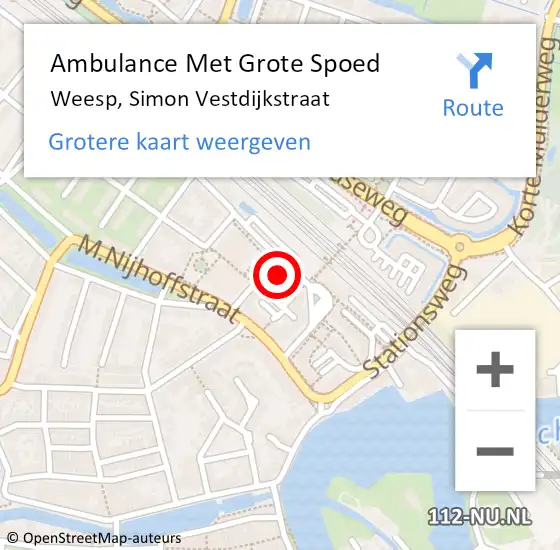 Locatie op kaart van de 112 melding: Ambulance Met Grote Spoed Naar Weesp, Simon Vestdijkstraat op 31 augustus 2014 23:49