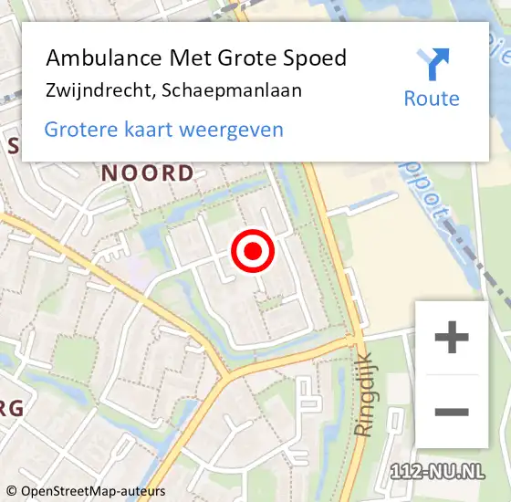 Locatie op kaart van de 112 melding: Ambulance Met Grote Spoed Naar Zwijndrecht, Schaepmanlaan op 8 juli 2023 10:51