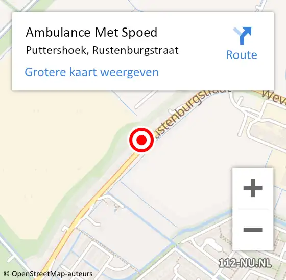 Locatie op kaart van de 112 melding: Ambulance Met Spoed Naar Puttershoek, Rustenburgstraat op 8 juli 2023 10:58